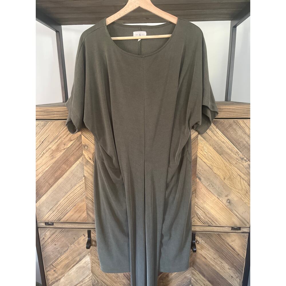 Lou & Grey Olive Green Ribbed Faux Wrap T-shirt‎ Dress Medium
